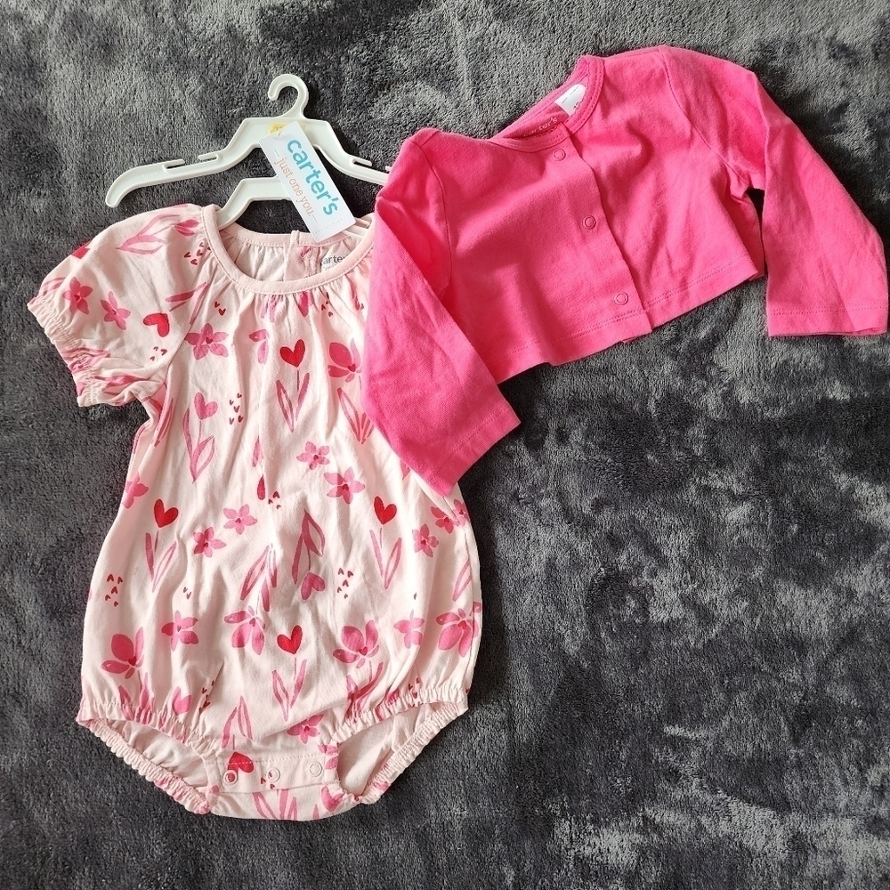NWT baby girl spring Easter summer Valentine's Day bubble romper & cardigan